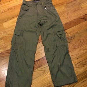 Green silk cargo pants